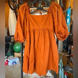 Rust Orange Puff Sleeve Romper